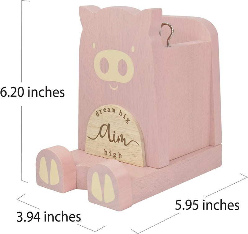 I'm Wood Multipurpose Eyeglass Phone Pen & Pig Pencil Holder Stand Stationery Desk Box Organizer Accessories Decor, Home Office Desktop Decoration Birthday Graduation Gifts â€œDream Big Aim Highâ€ (Piggy) - Image 5